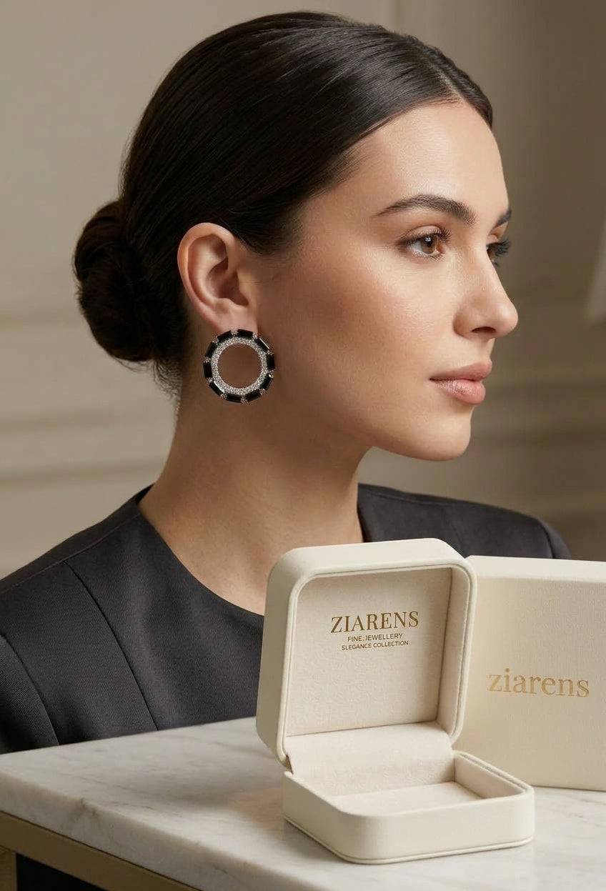Ziarens Elegant Jet Black Crystal Circular Stud Earrings