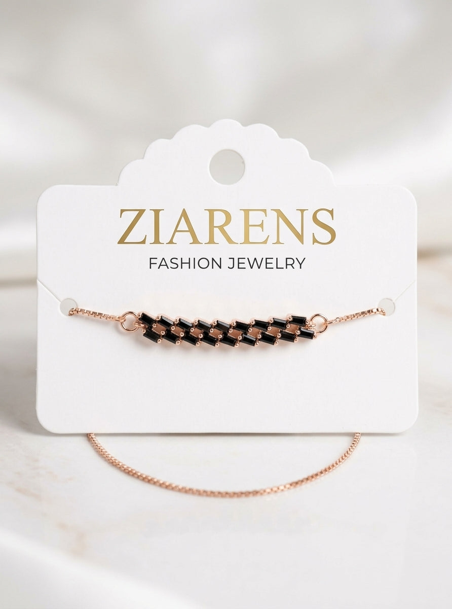 Ziarens Rose Gold Jet Black Baguette Crystal Adjustable Bracelet