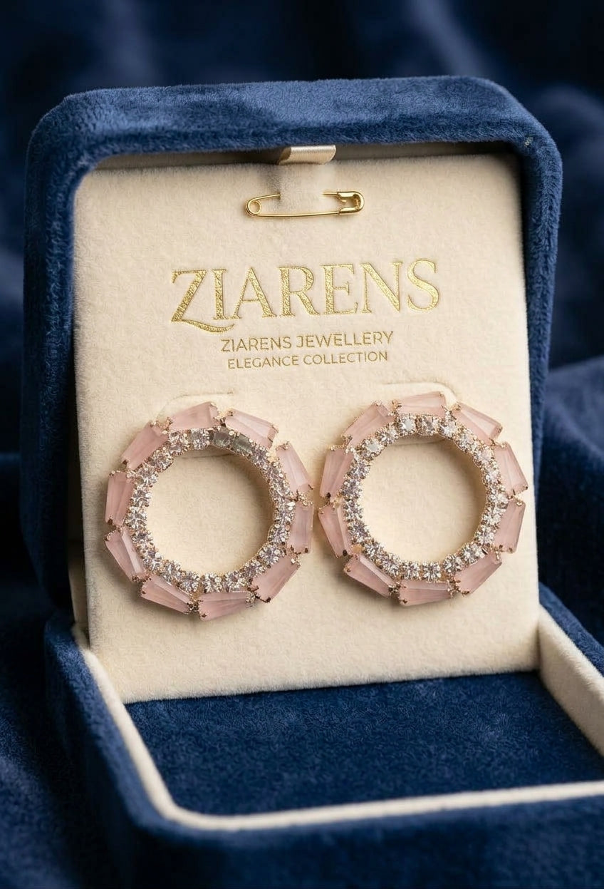 Ziarens Elegant Blush Pink Crystal Circular Stud Earrings