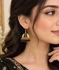 Ziarens Traditional Gold Plated Black & Off-White Meenakari Jhumka Earrings