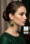 Ziarens Traditional Gold Plated Green Meenakari Jhumka Earrings with Beads