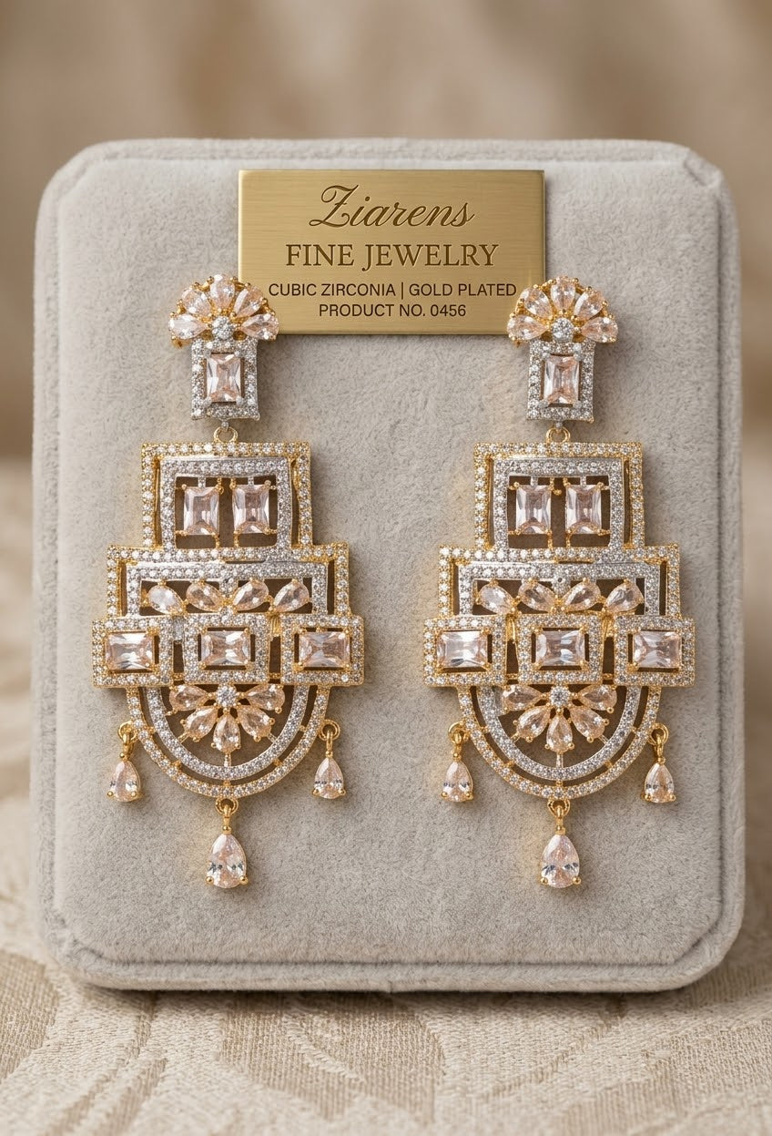 Ziarens Luxury Champagne Cubic Zirconia Geometric Statement Earrings