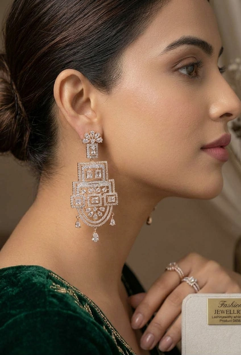 Ziarens Luxury Champagne Cubic Zirconia Geometric Statement Earrings