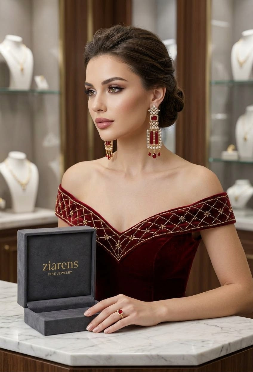 Ziarens Luxury Red Ruby Crystal Statement Dangle Earrings