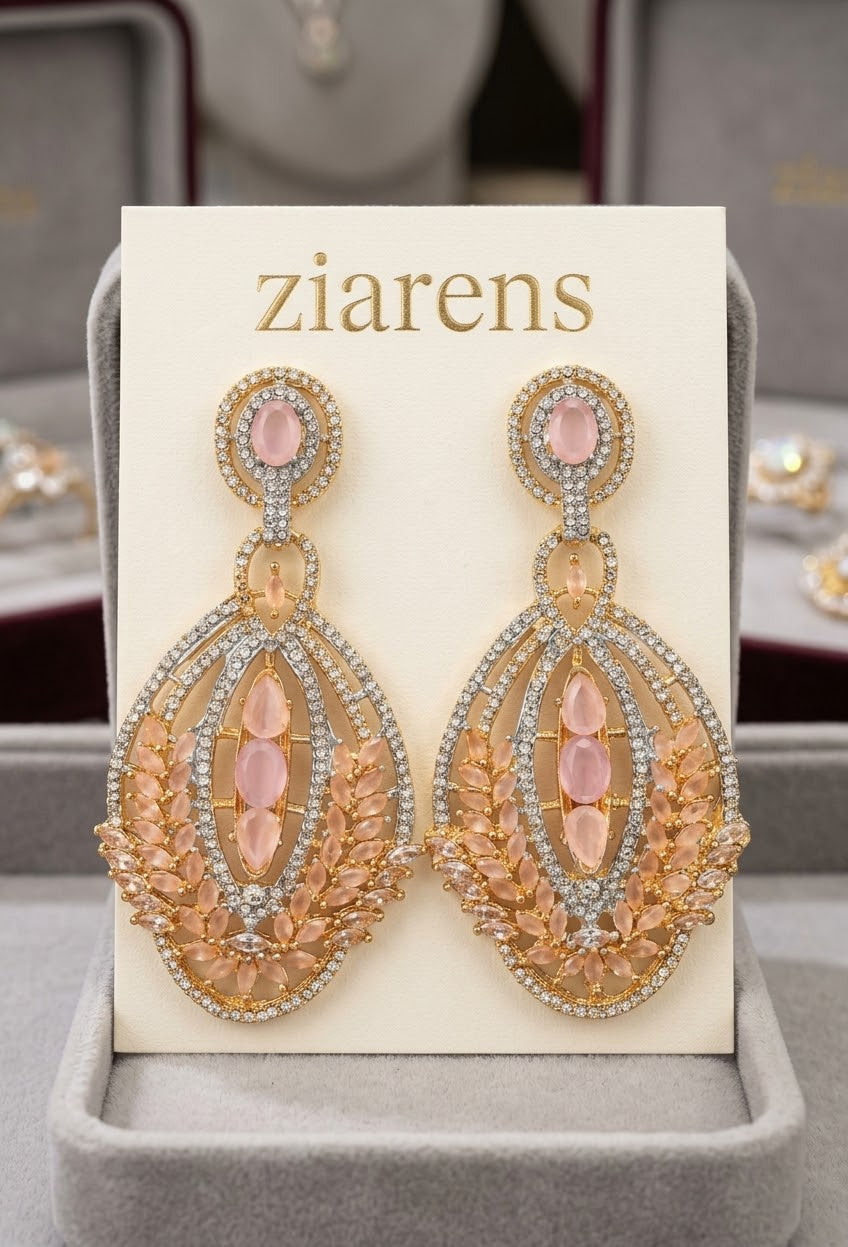 Ziarens Luxury Blush Pink Crystal Statement Dangle Earrings