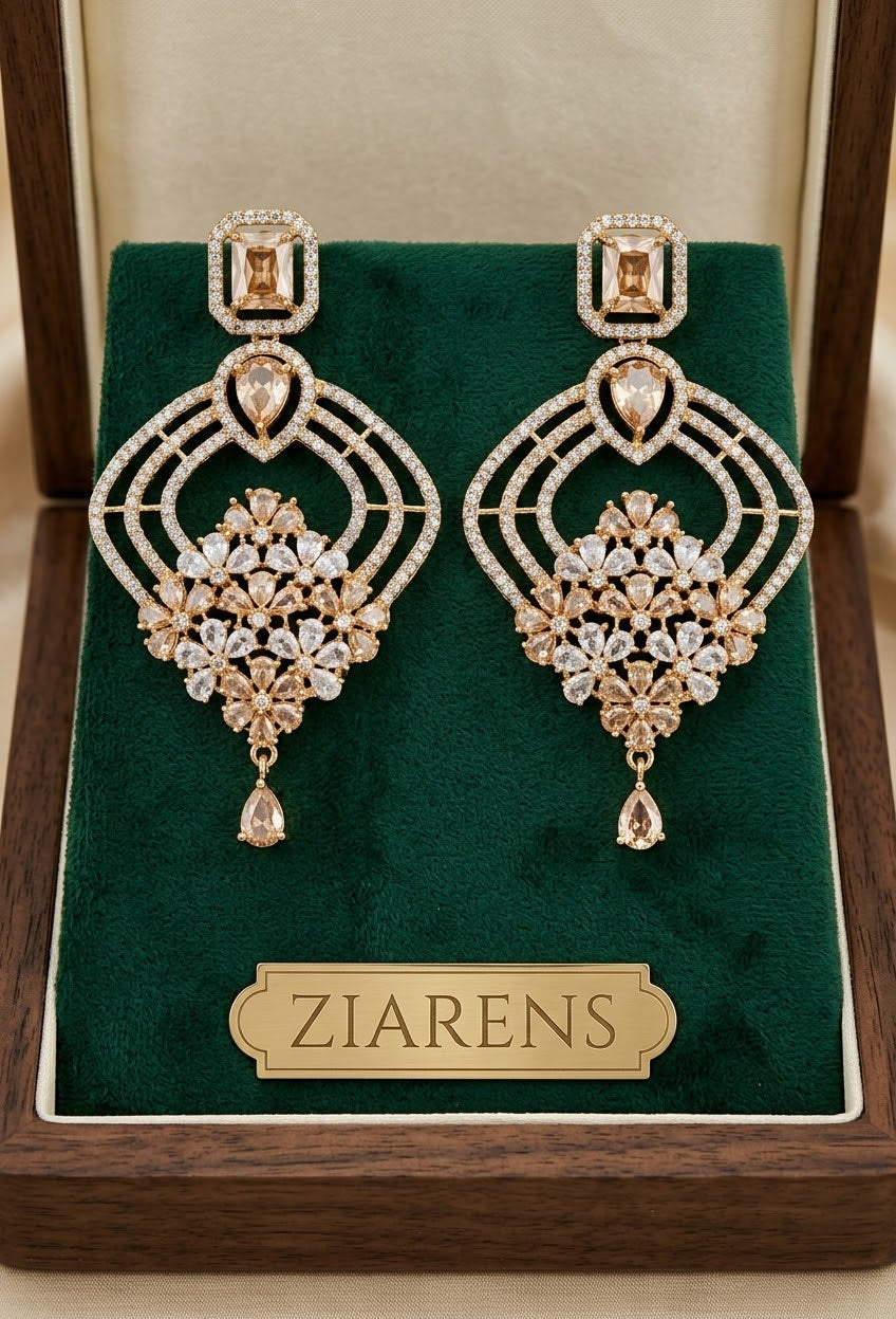 Ziarens Luxury Champagne Crystal Statement Chandelier Earrings