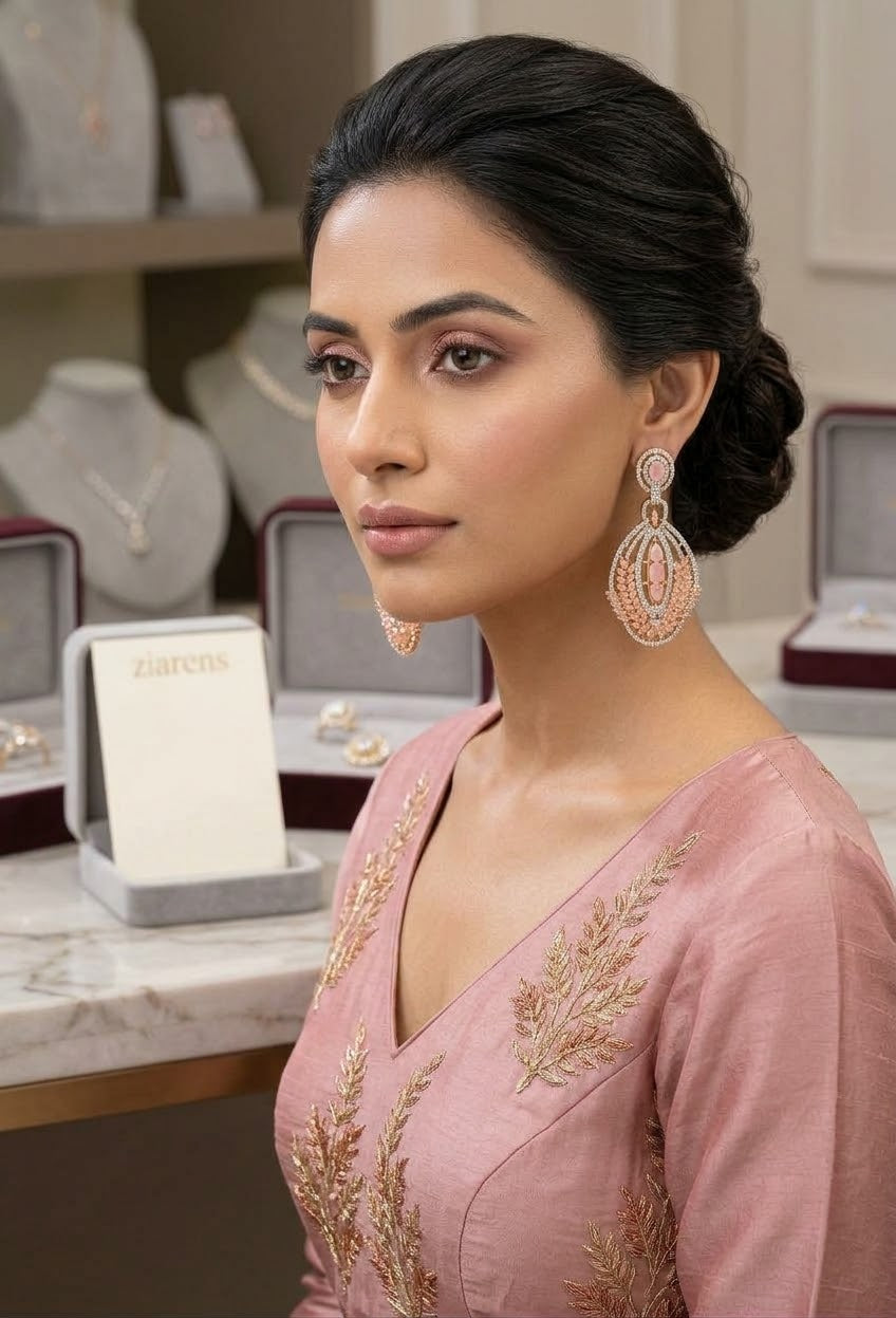 Ziarens Luxury Blush Pink Crystal Statement Dangle Earrings