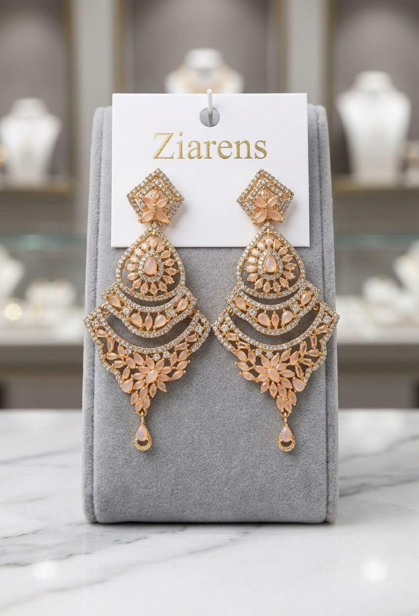 Ziarens Luxury Peach Crystal Tiered Chandelier Earrings for Women