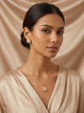 Ziarens Gold Plated Round Pink Crystal Pendant Necklace & Studs Set