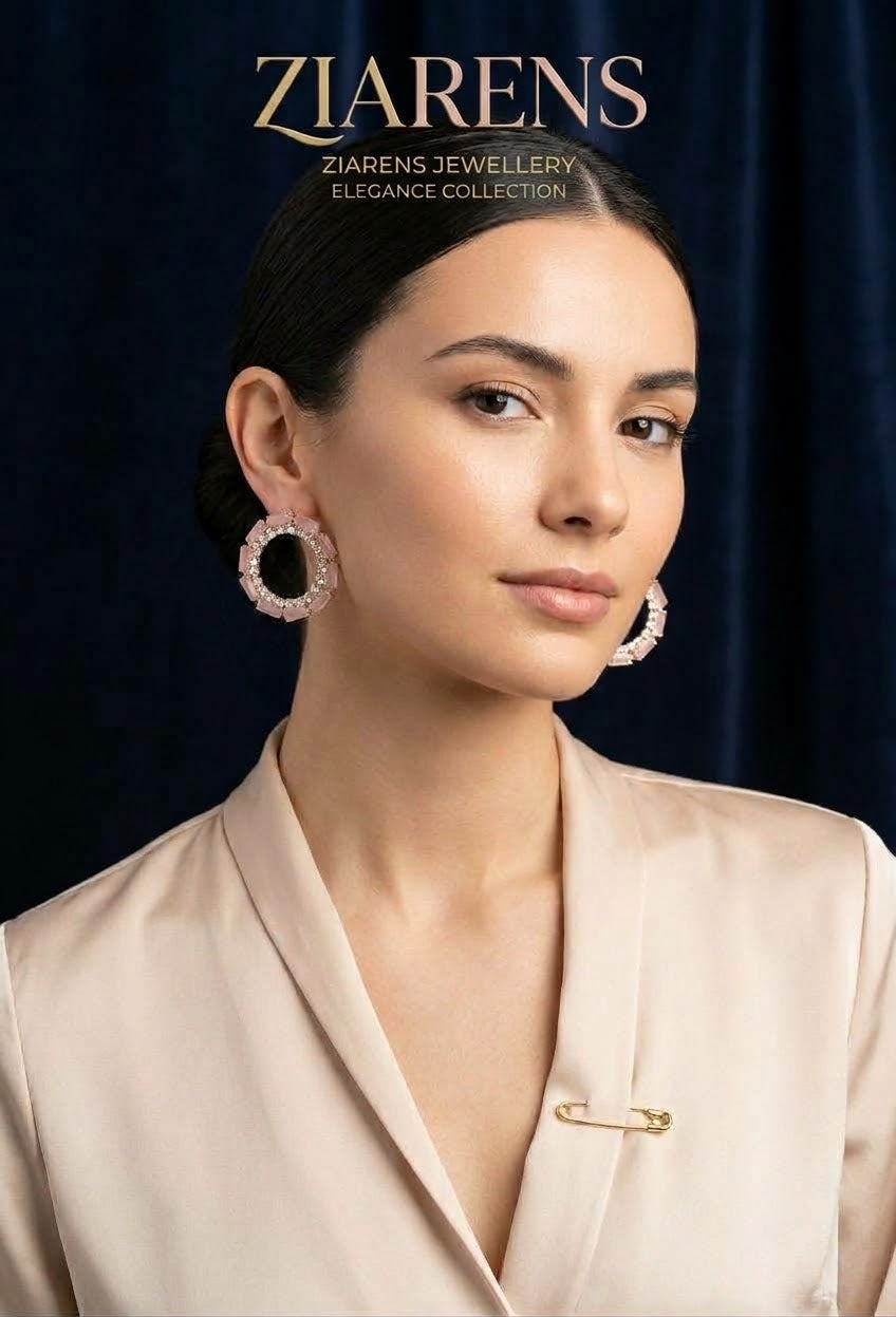 Ziarens Elegant Blush Pink Crystal Circular Stud Earrings