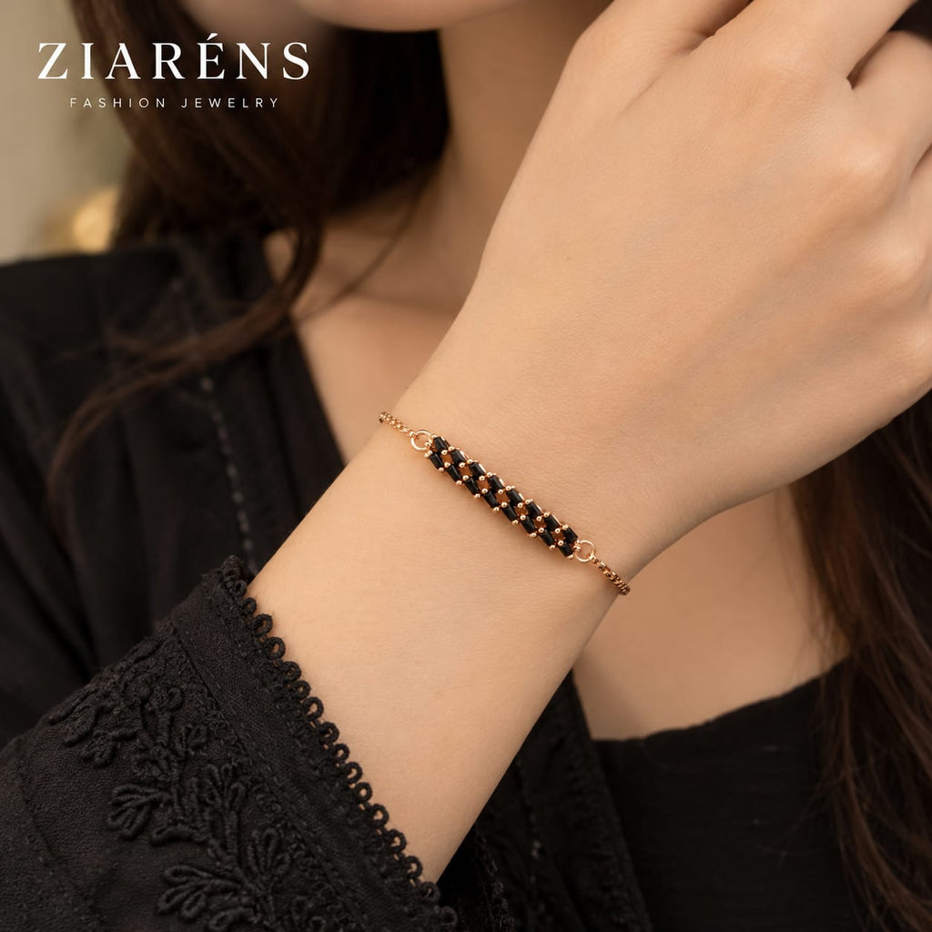 Ziarens Rose Gold Jet Black Baguette Crystal Adjustable Bracelet